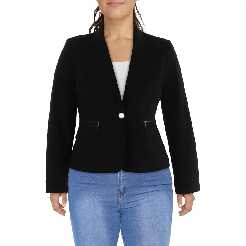 warm shearling coat for women -Calvin Klein Womens Notch Collar Office One-Button Blazer