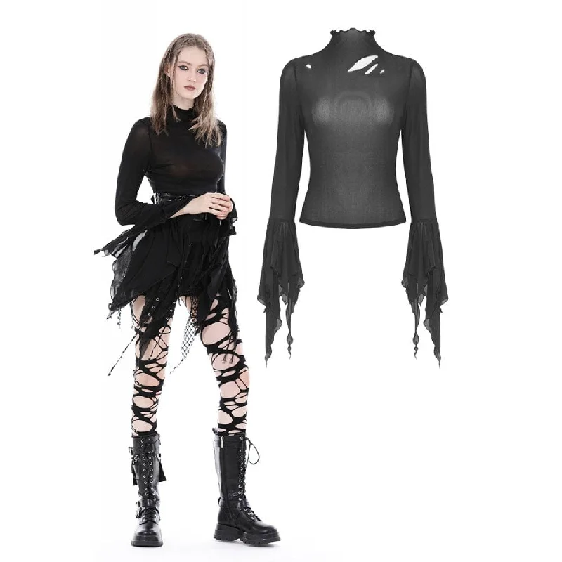 breathable moisture-wicking top for women -Women's Gothic Cutout Flared Sleeved Mesh Blouse