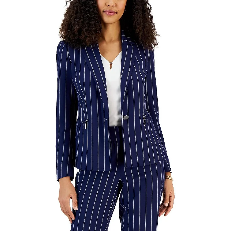 women's winter coat -Kasper Womens Pinstripe Collared One-Button Blazer