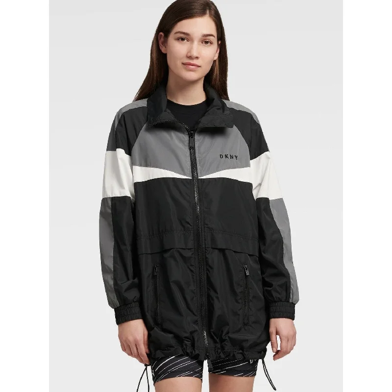 women's lightweight cargo jacket -DKNY Women's Sport Colorblocked Reflective Windbreaker Black Size Large