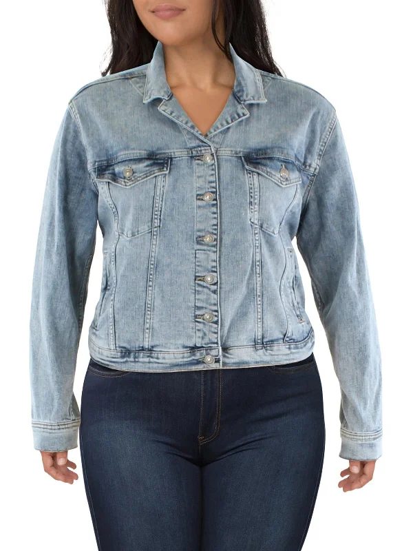 ladies' quilted coat -Plus Womens Fitted Jean Denim Jacket