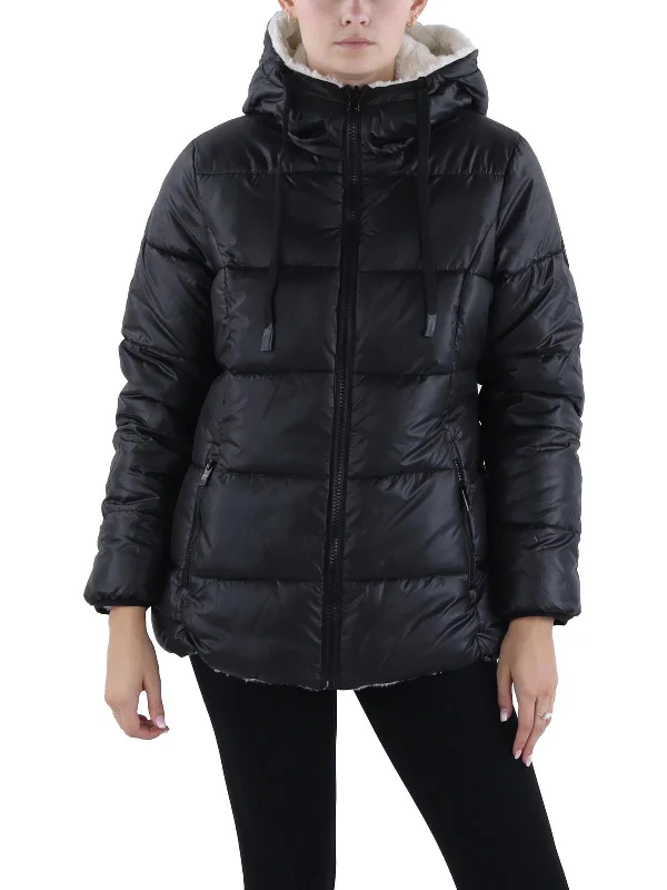 women's faux fur-lined parka -Womens Faux Fur Cold Weather Puffer Jacket