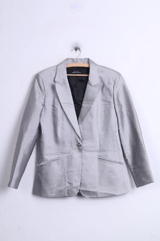 casual oversized shacket for women -Strenesse GABRIELE STREHLE Womens 14 XL Blazer Single Breasted Silk Silver Jacket