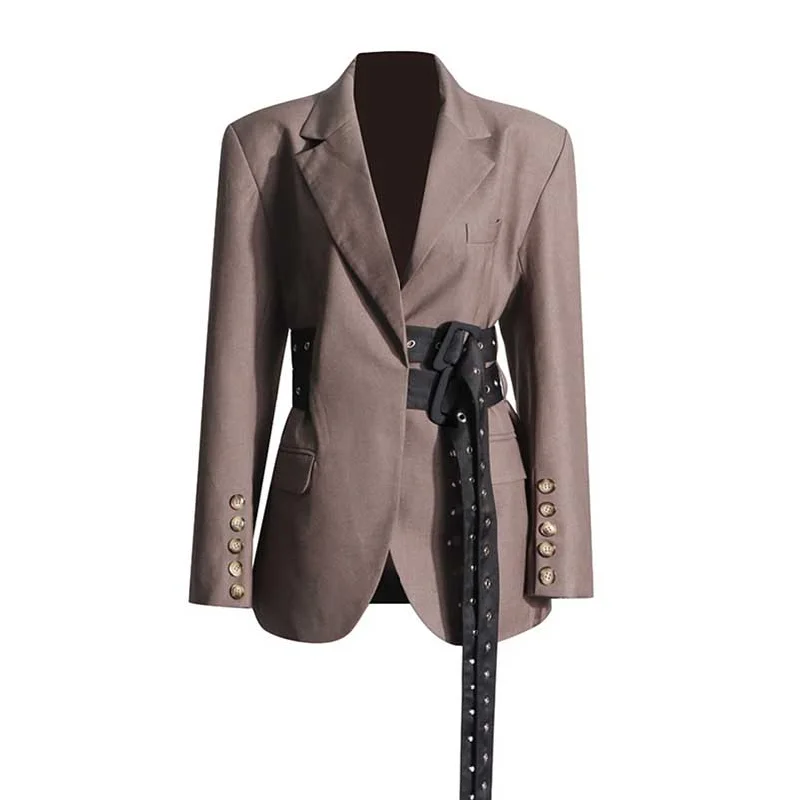 long elegant trench coat for women -Women's Double Belt Detailed Blazer