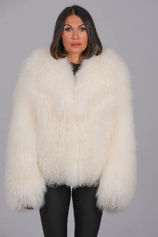 women's sherpa-lined jacket -Mongolia shearling Coat Cream