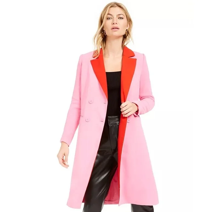 long elegant trench coat for women -Bar III Women's Becca Tilley x Double-Breasted Duster Jacket Pink Size X-Large - XL