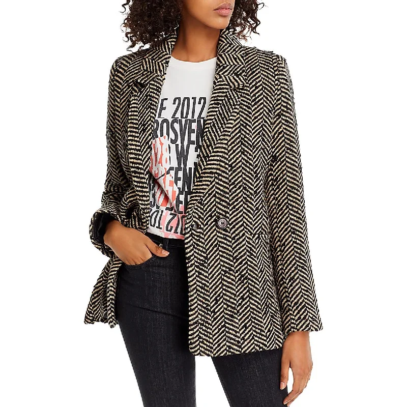 women's asymmetrical zip jacket -Anine Bing Womens Herringbone Long Sleeve One-Button Blazer