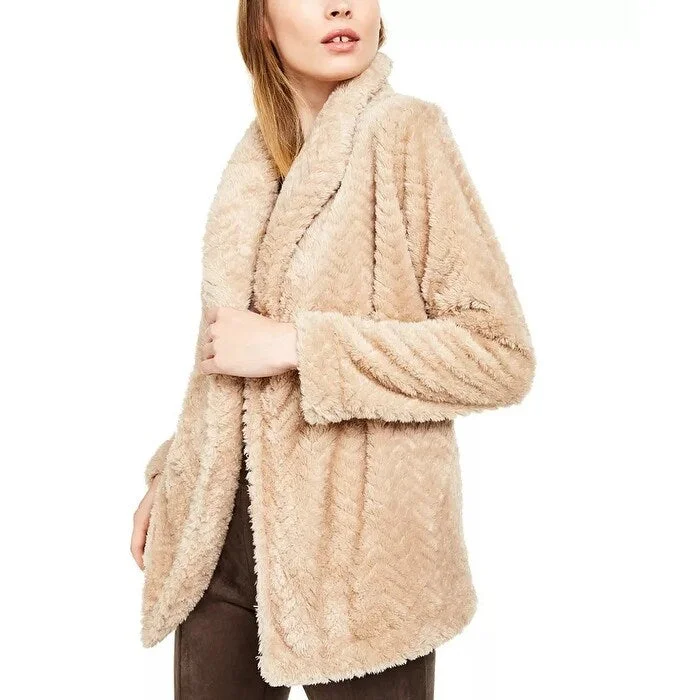 warm padded coat for women -Calvin Klein Women's Chevron Stitch Cardigan Jacket Beige Size X-Large