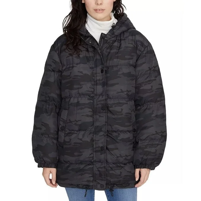 casual coats for women -Sanctuary Women's Camo Puffer Coat Black Size Large