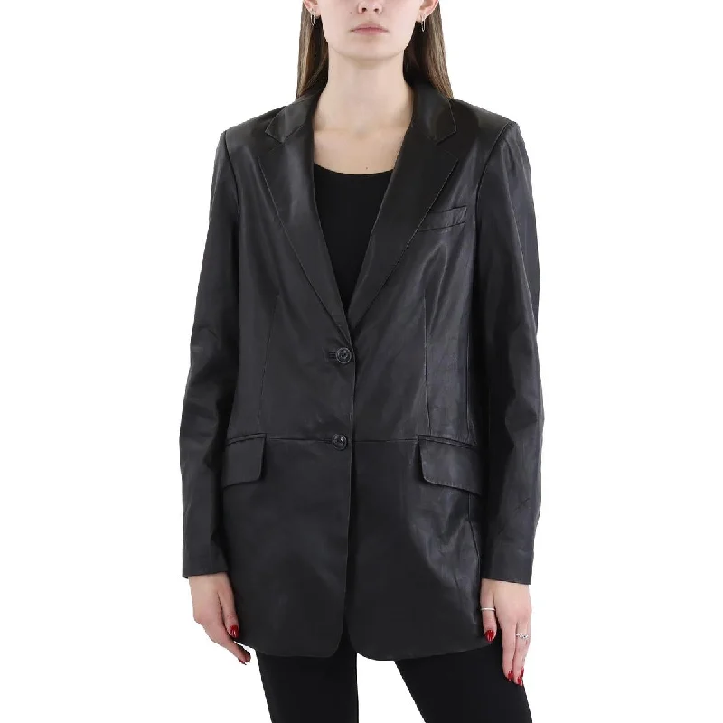 sophisticated evening coat for women -Rag & Bone Womens Faux Leather Office Double-Breasted Blazer