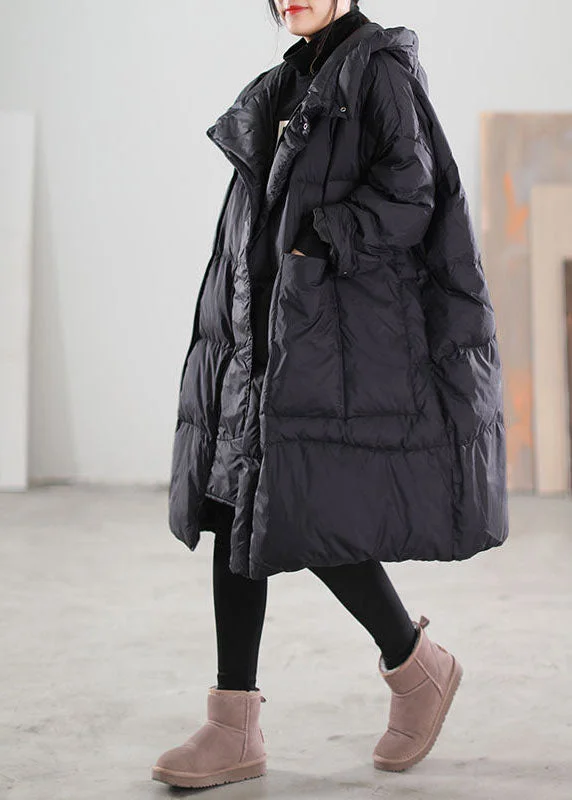 luxury designer winter coat for women -Plus Size Black Hooded Oversized Thick Duck Down Jackets Winter