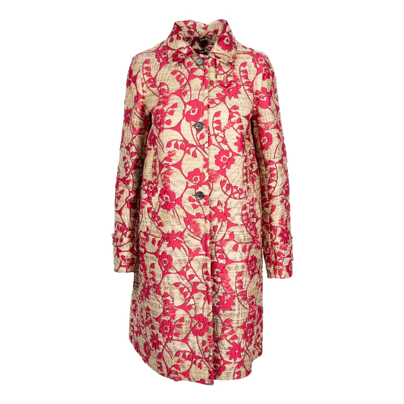 elegant long coat for women -Valentino Silk Blend Jacquard Coat - '10s