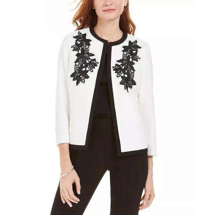 sleek minimalist coat for women -Kasper Women's Embroidered Flyaway Jacket White Size 18