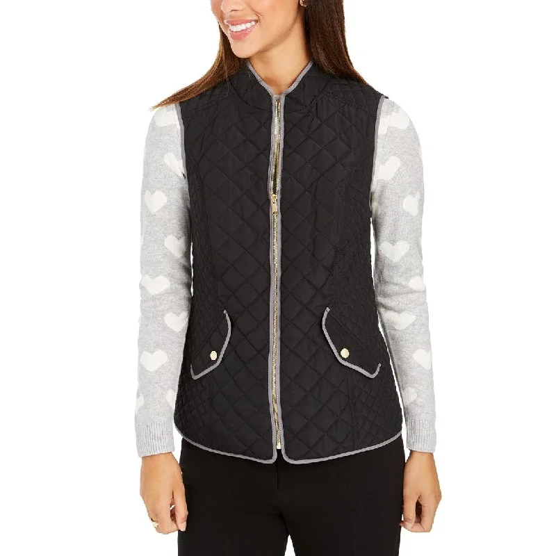 ladies' wool overcoat -Charter Club Women's Quilted Stand-Collar Vest Black Size Medium