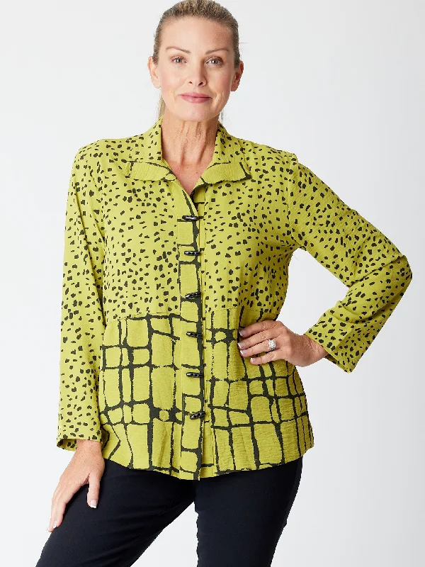 women's off-shoulder knit sweater -Pebble Splice Shirt- Lime/Black