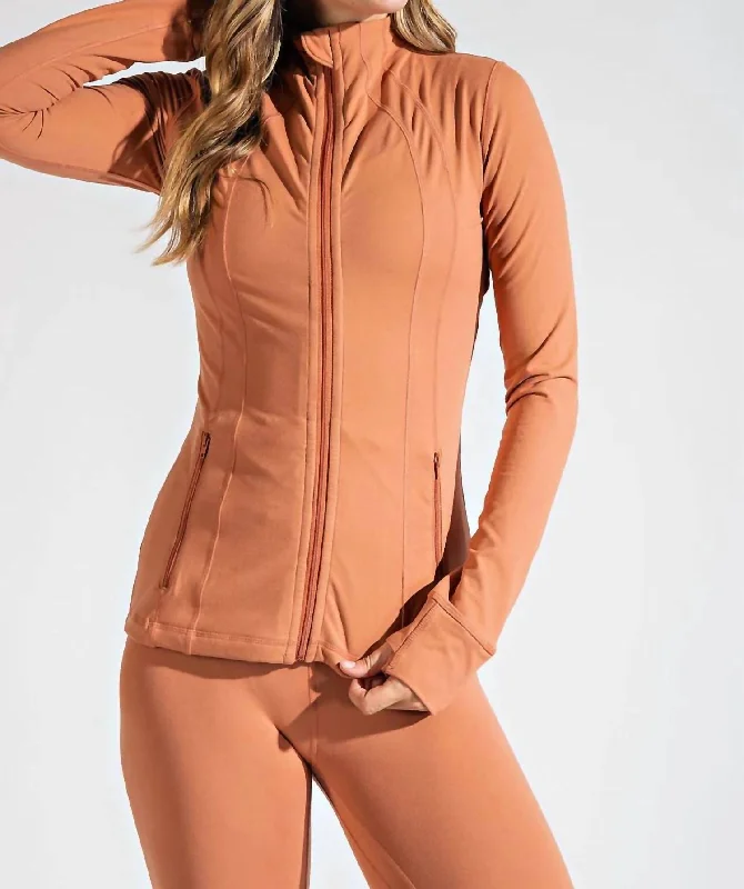 women's outdoor fleece jacket -Athleisure Zipper Jacket In Almond