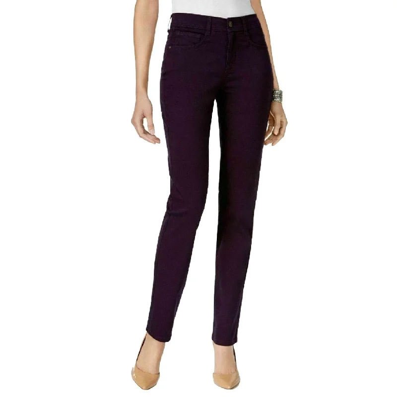 trendy color-blocked jeans for women -Style & Co Women's Petite Tummy Control Slim Leg Jeans Dark Purple Size 10