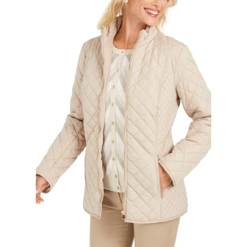 casual zip-up hoodie jacket for women -Charter Club Women's Quilted Jacket Beige Size Small