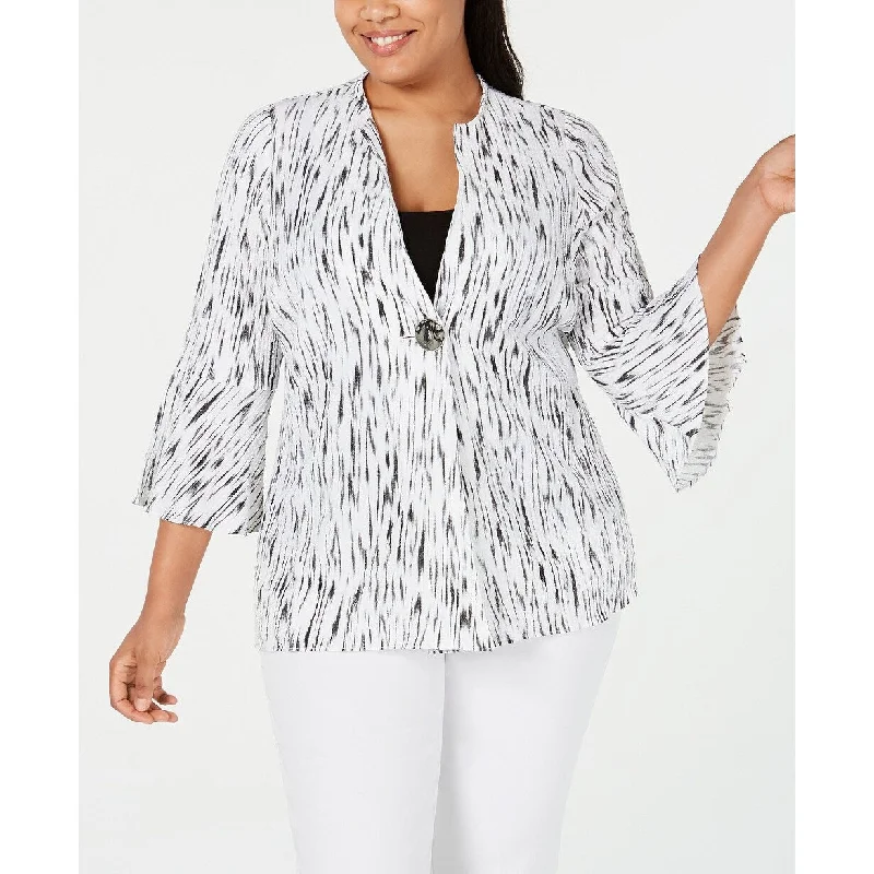 lightweight quilted jacket for women -JM Collection Women's Plus Size Textured Bell-Sleeve Jacket White Size 3X