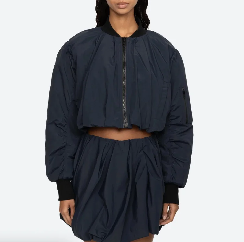 women's elegant cape coat -Evelyn Bomber Jacket In Navy