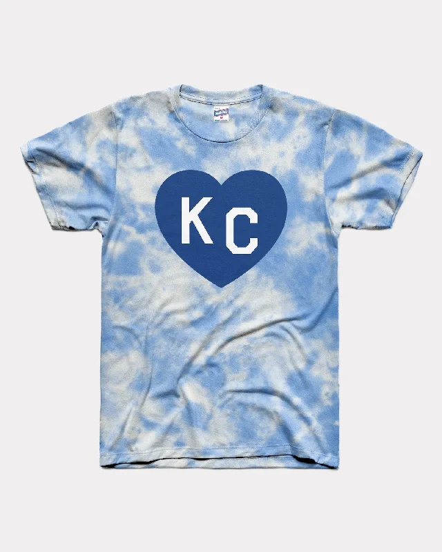 trendy tie-dye t-shirt for ladies -Royal KC Heart Blue & White Tie Dye T-Shirt