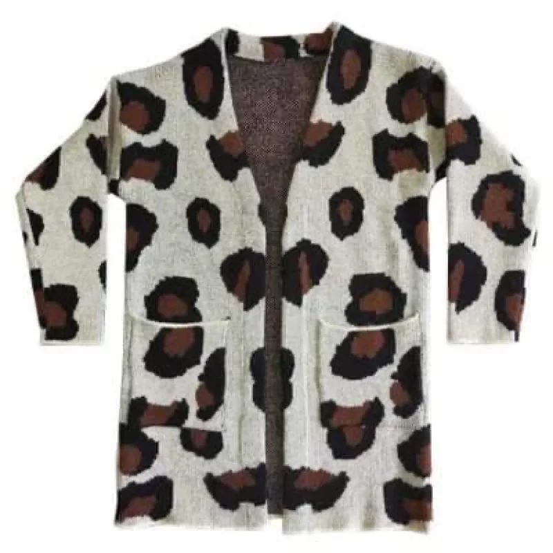 classic collared shirt for ladies -Milk leopard Sweater