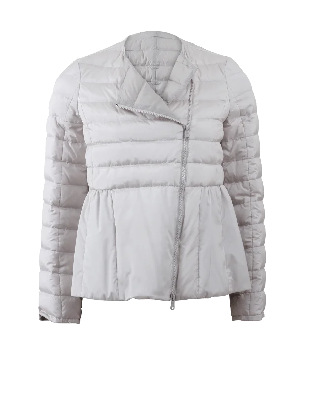 winter-ready faux shearling jacket for women -Silk Puffer Peplum Jacket