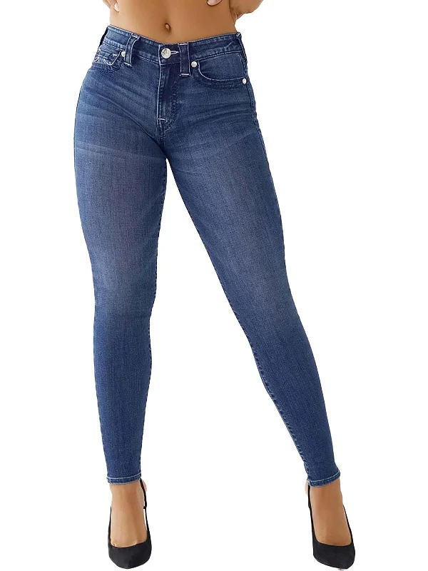 women's ultra-light stretch jeans -Jennie Curvy Womens Mid-Rise Whisker Wash Skinny Jeans