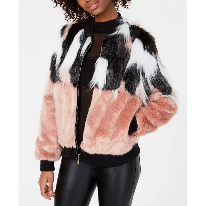 soft touch sherpa coat for women -Say What? Junior's Mixed Faux Fur Jacket Pink Size X-Small - XS