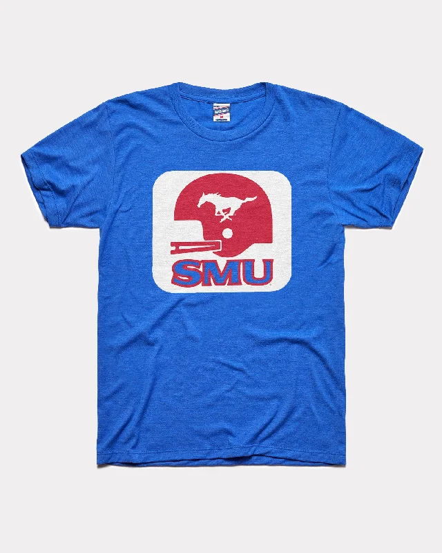 ladies' cold-shoulder top -SMU Mustangs Football Helmet Royal T-Shirt