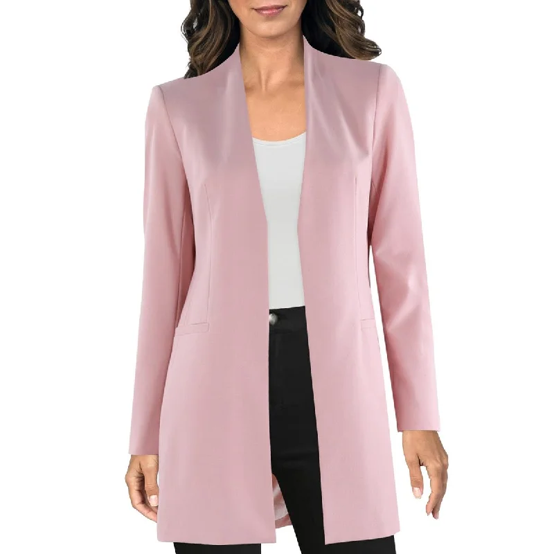 versatile trench coat for ladies -Calvin Klein Womens Petites Collarless Suit Separate Open-Front Blazer