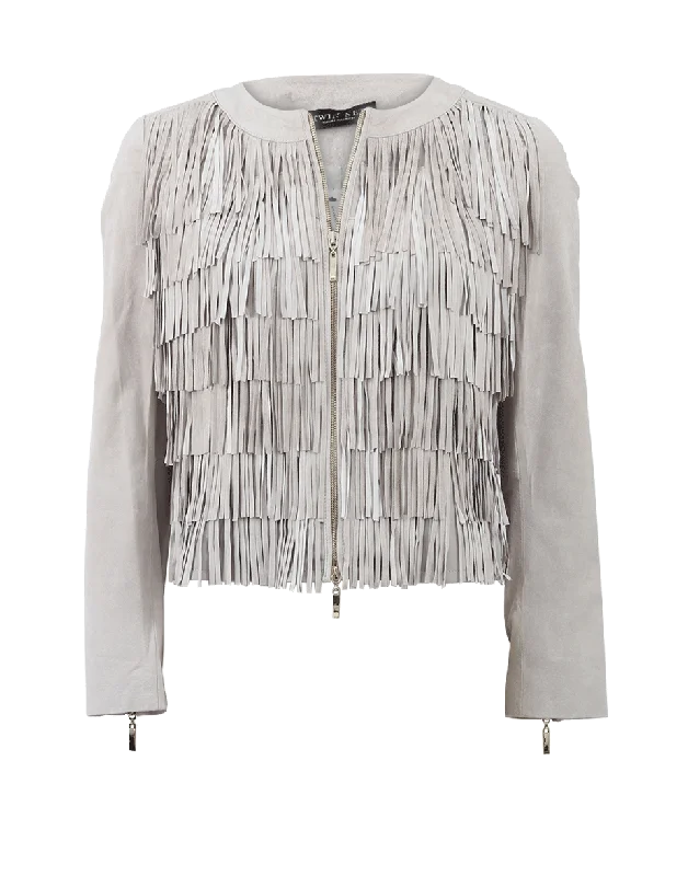 warm padded coat for women -Fringe Suede Jacket