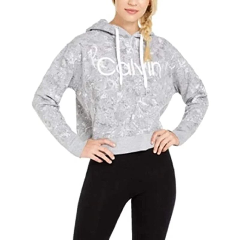 casual oversized shacket for women -Calvin Klein Women's Performance Cobra-Print Fleece Hoodie Gray Size Large