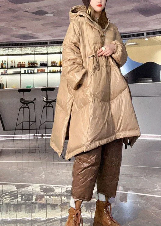 professional work blazer for women -French Khaki Hooded Drawstring Duck Down Pullover Puffers Jackets Winter