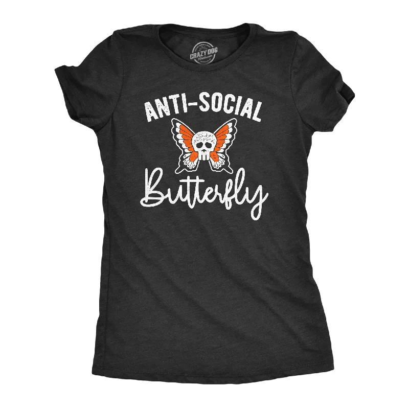 ladies' boyfriend-style shirt -Anti-Social Butterfly Women's T Shirt