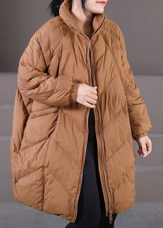 soft touch sherpa coat for women -Modern Caramel Stand Collar Oversized Thick Duck Down Down Coats Winter