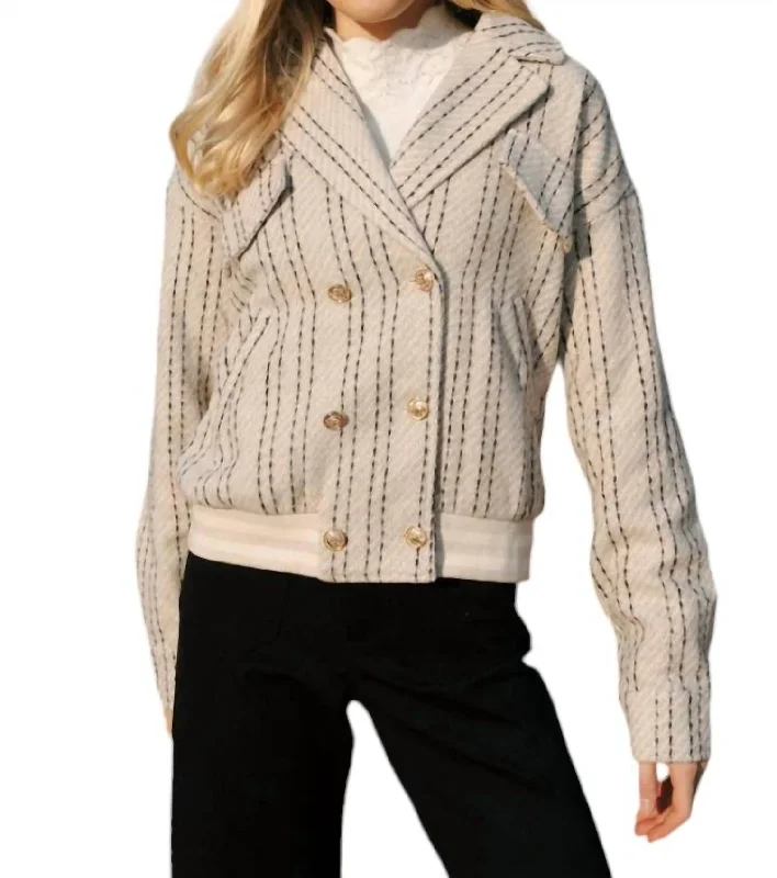 structured blazer jacket for women -Stripe Bomber Jacket In Beige