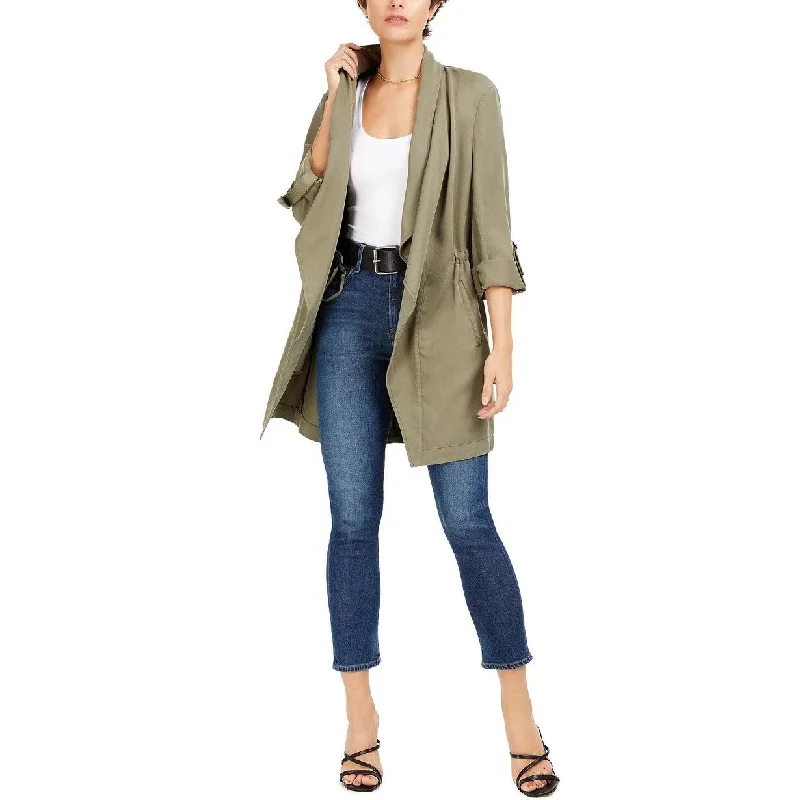 ladies' soft knit cardigan coat -Bar III Women's Drape Front Anorak Jacket Green Size Medium