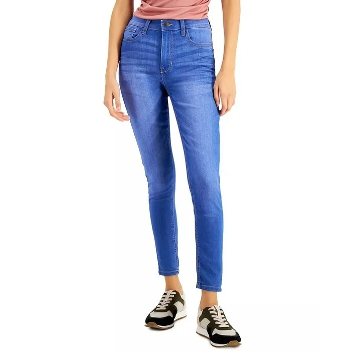 ladies' low-rise stretch jeans -Celebrity Pink Juniors' High-Rise Skinny Ankle Jeans Turq/Aqua Size 3