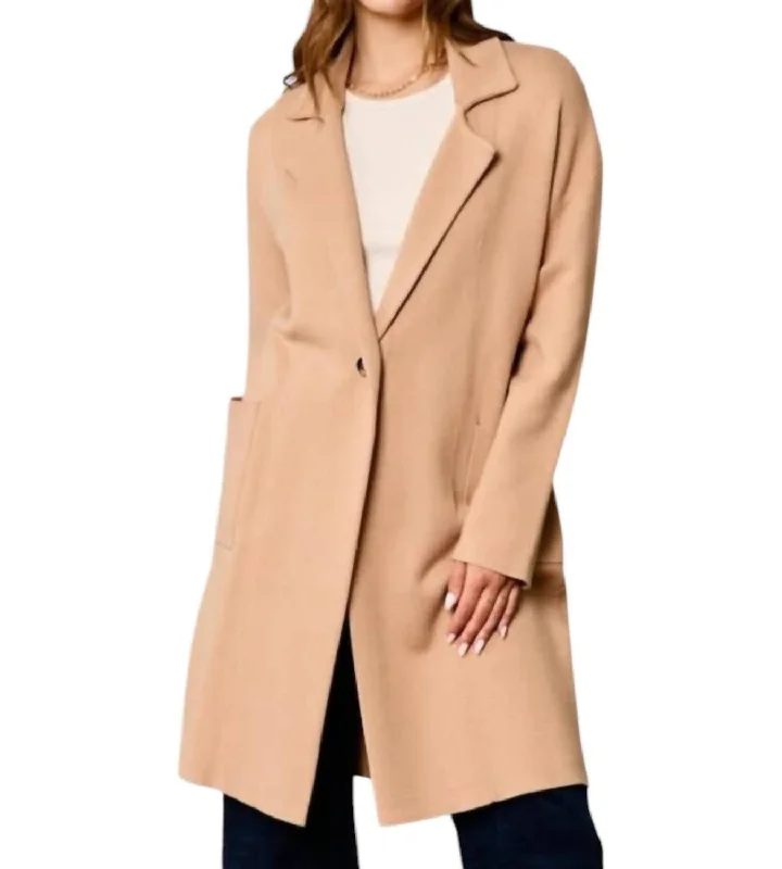 women's hooded winter jacket -Wide Collar Coat In Latte