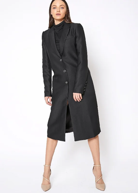 ladies' wool overcoat -Women's Button Down Longline Blazer In Black