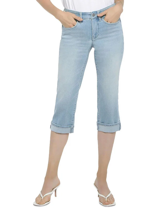 ripped straight-leg jeans for women -Petites Petite Marilyn Womens Cropped High Rise Straight Leg Jeans