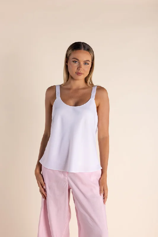 comfortable bamboo fabric top for women -Satin Cami - White