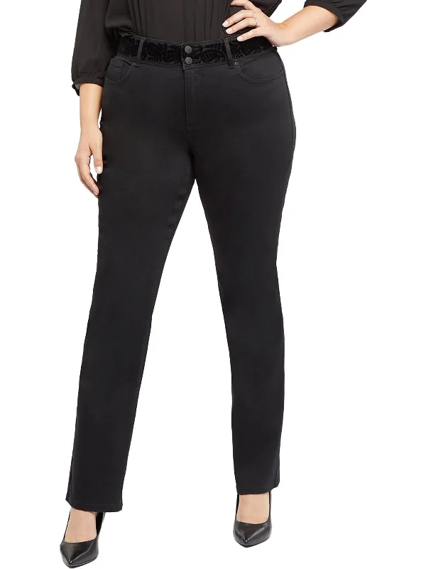 ladies' relaxed wide-leg denim -Plus Marilyn Womens Flocked Mid-Rise Straight Leg Jeans