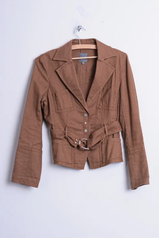 ladies' soft knit cardigan coat -Marc Aurel Womens M Blazer Top Suit Brown Belt Cotton Single Breasted