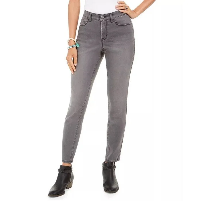 women's lightweight denim trousers -Style & Co Women's Curvy-Fit Skinny Bling Pocket Jeans Charcoal Size 8