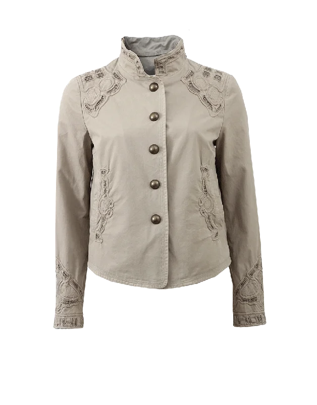 elegant long coat for women -Embellished Military Jacket