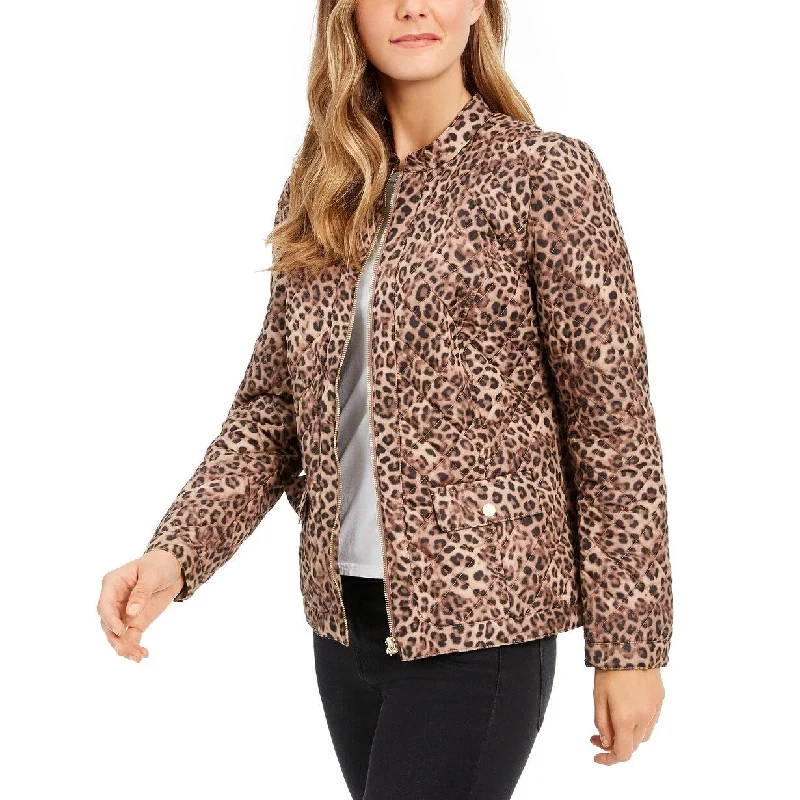 women's mid-length wool coat -Charter Club Women's Animal-Print Jacket Beige Size Large