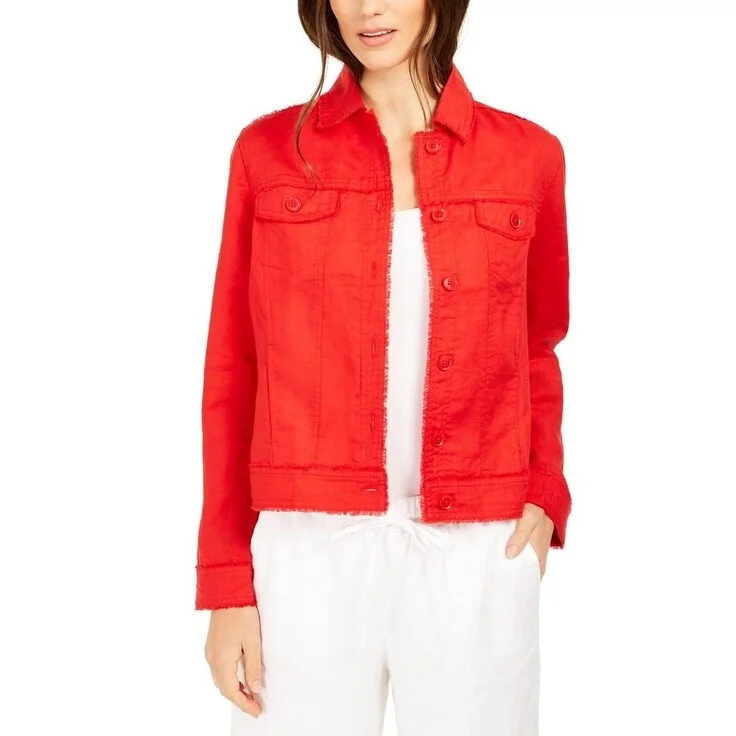 stylish longline coat for women -Charter Club Women's Linen Jacket Red Size X-Small