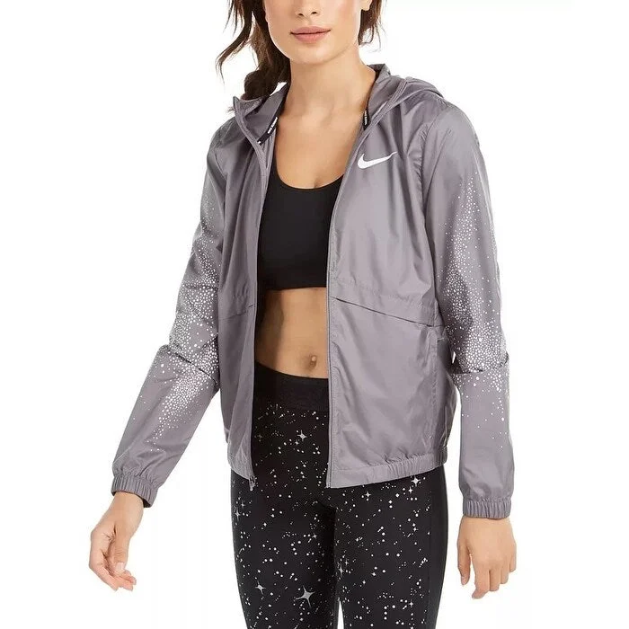 women's stylish blazer -Nike Women's Essential Water-Repellent Hooded Running Jacket Charcoal Size Medium